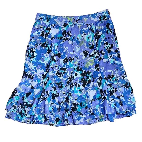 Sunny Leigh Skirt Womens Size 6P 6 Petite Purple Blue Watercolor Chiffon Lined - Picture 1 of 7
